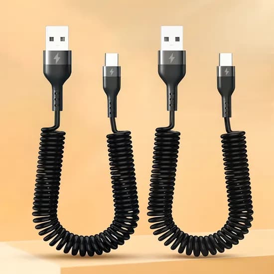초고속 코일형 충전 케이블, 블랙, USB TO C타입, 2m, 2개