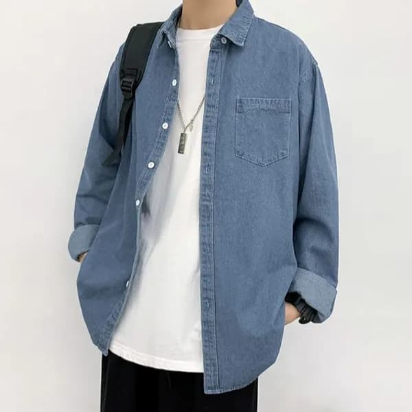 오버핏 워싱 데님 셔츠 연청 2XL 1개 24,000원