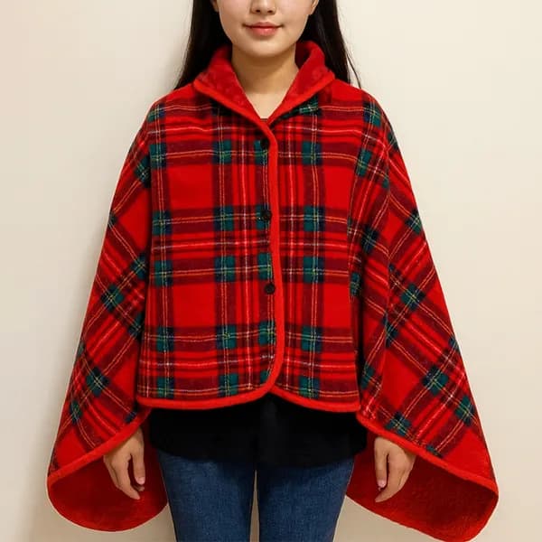 체크 망토 무릎담요 레드 체크 140x80cm 1개