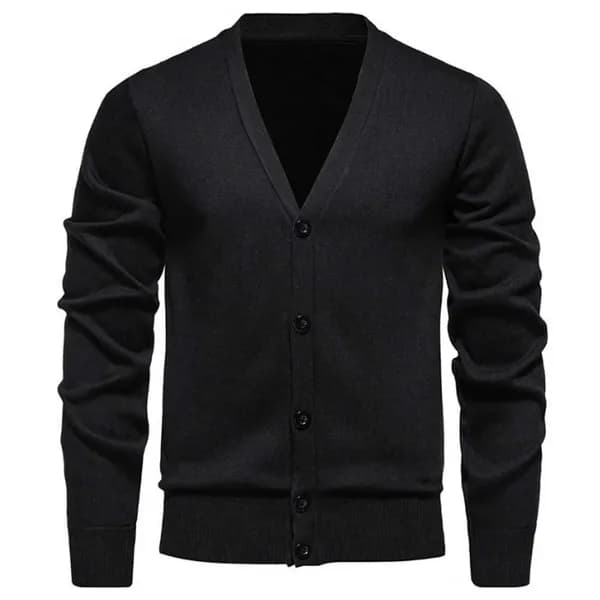 남자 이중기모 브이넥 니트 가디건 블랙 4XL