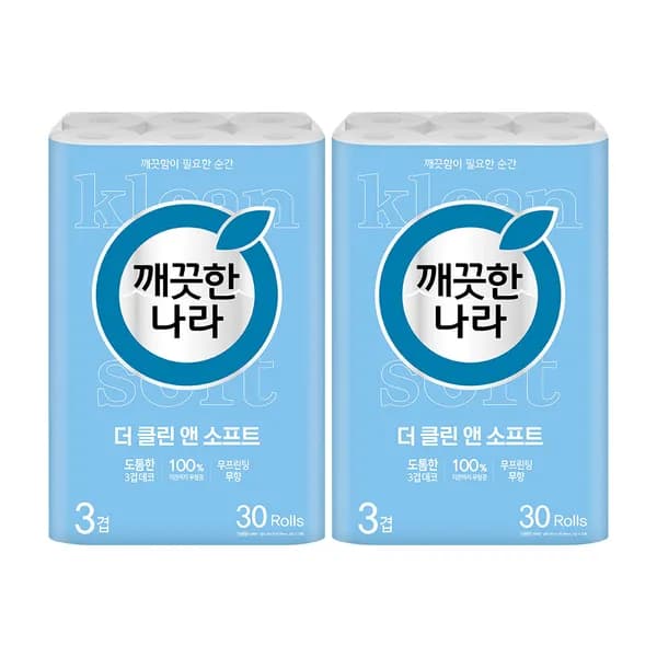 깨끗한나라 더클린 앤 소프트 30m 30롤 2팩