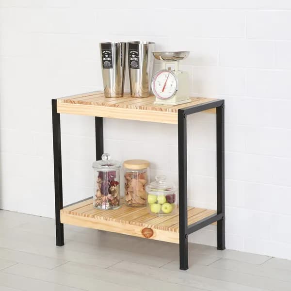 트리스토어 철제 원목 다용도 선반 정리대 2단 500mm 블랙 1개