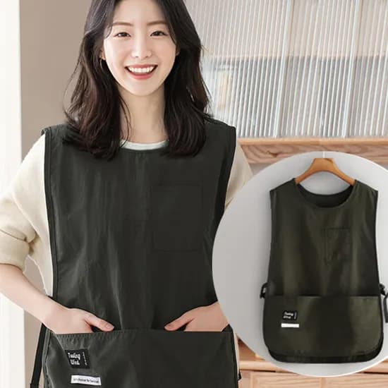 디올리 생활방수 조끼형 앞치마, 다크그린, 원사이즈, 2개