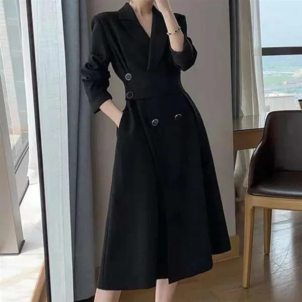 더벨러리 여성 정장 롱 브이넥 원피스 블랙 2XL(88)