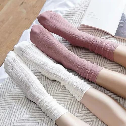 여성 심플 망사 레이스 비비 시스루 긴목 양말 화이트 여성프리 3켤레 1세트 10,355원