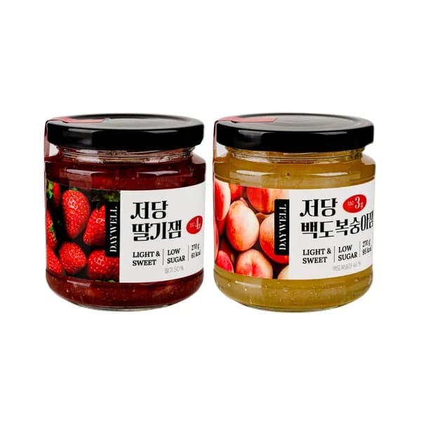 데이웰 저당잼 세트 딸기잼 270g 1개 + 백도복숭아잼 270g 1개