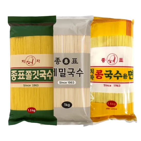 종표국수 3종 구성 소면 1.5kg 중면 1.5kg 메밀국수 1kg 1개