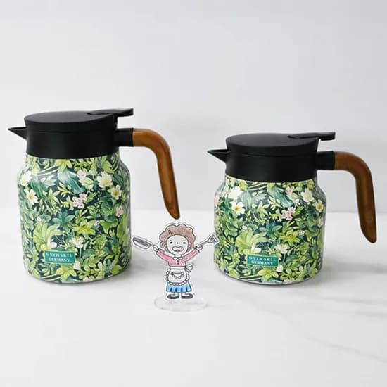 보온보냉 물병 티주전자 316 스텐 티팟 주전자, 그린화이트꽃, 1000ml, 1개