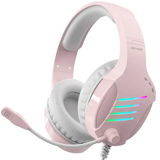 아이리버 노이즈캔슬링 마이크 레이보우 LED USB 게이밍 헤드셋 EQwear-G7H 핑크 1개