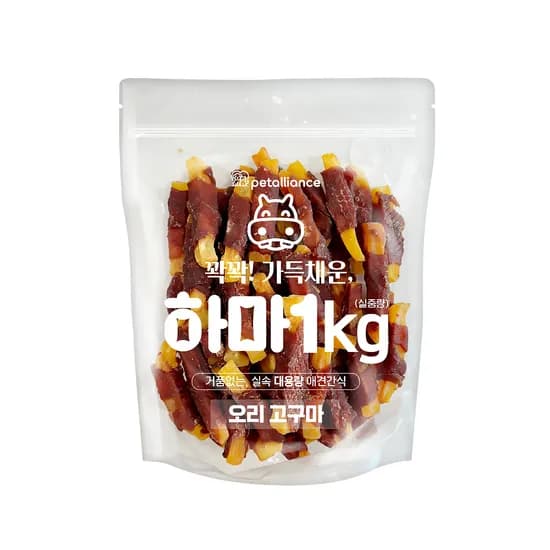 펫얼라이언스 하마 대용량 강아지 간식, 오리고구마, 1kg, 1개