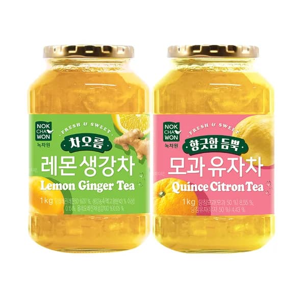 녹차원 레몬생강차 + 모과유자차 1kg 2병