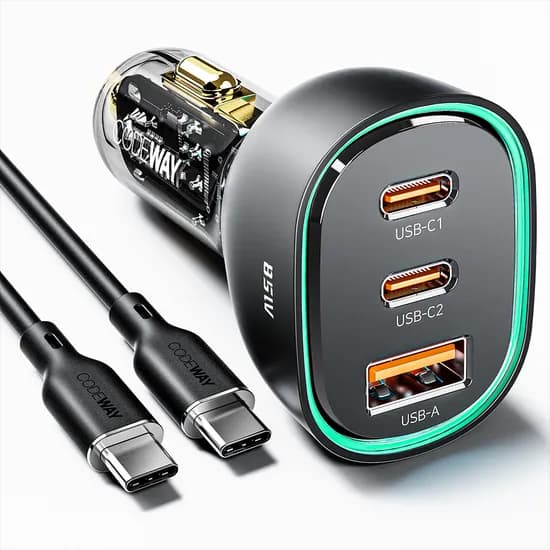 코드웨이 USB C타입 멀티 시거잭 차량용 고속 충전기 케이블 세트, 85W, 블랙, 1세트