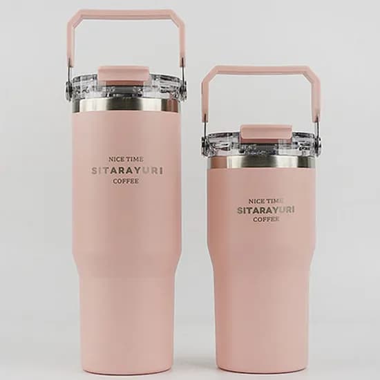 시타 빨대 스텐 보온보냉 손잡이 텀블러, 핑크, 900ml, 1개