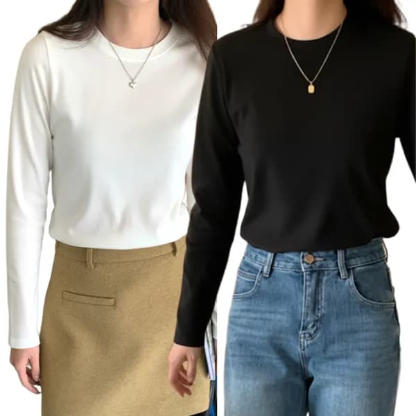 데이그린 베이직 여성 긴팔티 무지 라운드 티셔츠 DGT021 화이트+블랙 FREE PLUS 12,900원