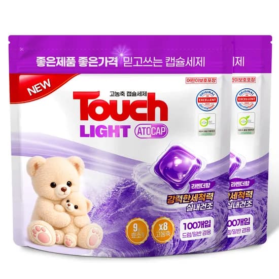 터치 라이트 아토캡 캡슐세제 파우치, 라벤더향, 8g, 100개입, 2개