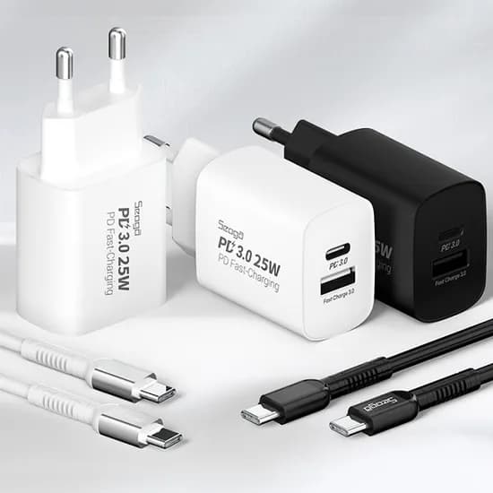 서가 25W PD3.0 PPS 2포트 멀티 초고속 충전기, SG-PDC2500A, 블랙, 1개 + 60W PD CtoC 고급형 케이블, 1개