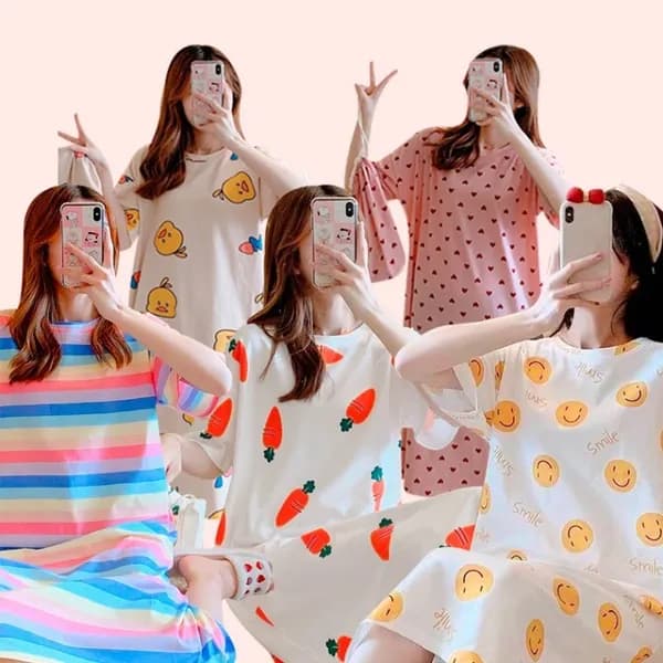 여름 반팔 원피스 잠옷, 스마일 + 스마일