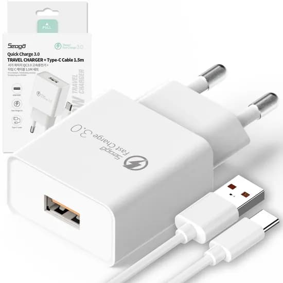 서가 퀵차지 USB 고속 충전기 QC3.0 C타입 케이블 1.5m 세트 화이트 1개