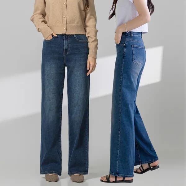 울트라 스판 와이드 여성 청바지 진청 XL