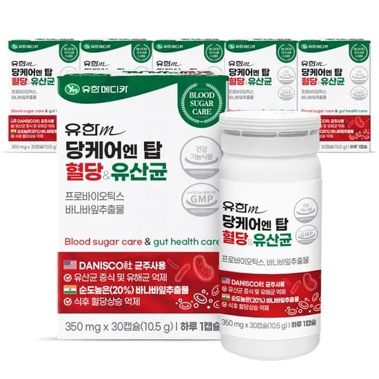 유한메디카 당케어 엔 탑 혈당&유산균 350mg 30캡슐 6개