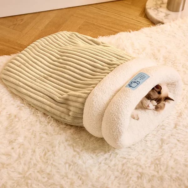겨울 고양이 숨숨집 쿠션 동굴 침낭, 뉴트럴그레이, L, 1개