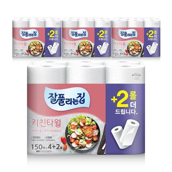 잘풀리는집 천연펄프 키친타올 150매 6롤 4팩