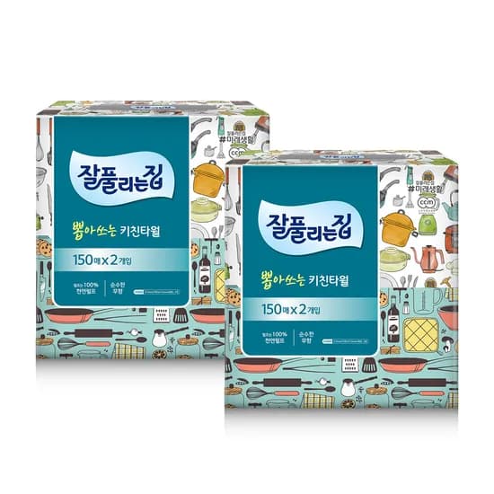 잘풀리는집 뽑아쓰는 키친티슈 150매 2입 2팩 8,900원