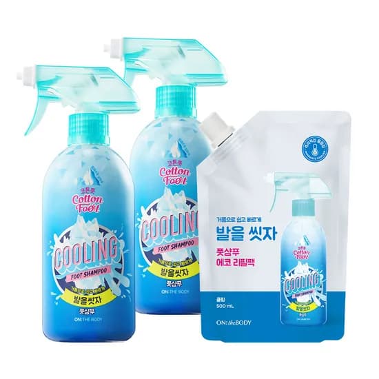 온더바디 코튼풋 발을씻자 풋샴푸, 쿨링, 510ml, 2개 + 리필, 500ml, 1개