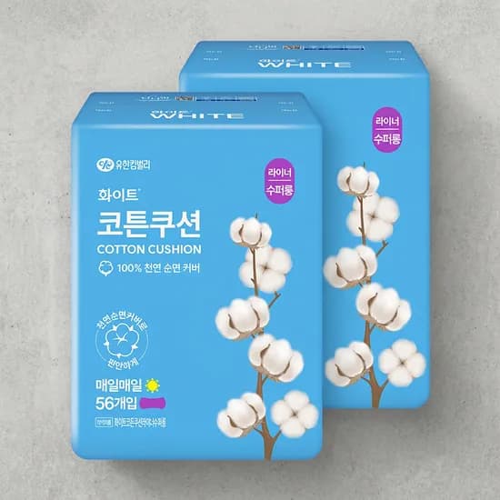 화이트 코튼 쿠션 팬티라이너 슈퍼롱 56매 2팩