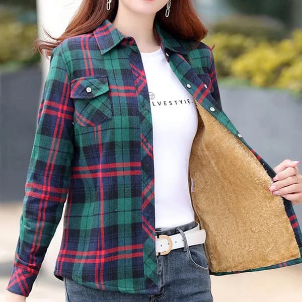 수니앤주니 세상따숨 기모 체크 남방 여성 융털 셔츠 3XL(77) 레드블랙