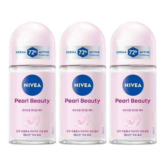 니베아 데오드란트 펄 뷰티, 크리미 머스크 향, 50ml, 3개