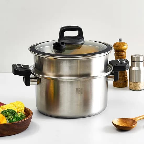 비스카 마이키친 저압냄비 7L 찜기포함, 실버톤, 27cm, 1세트