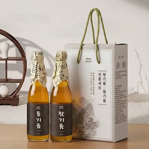 백년본가 통참깨 통들깨 저온압착 옛날 방앗간 참기름 들기름 돌 답례품 선물세트 350ml 1세트