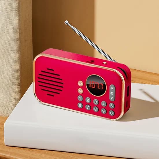 오르미 레트로 휴대용 라디오 FM 미니 블루투스 스피커, ORM2, 레드하트, 1개