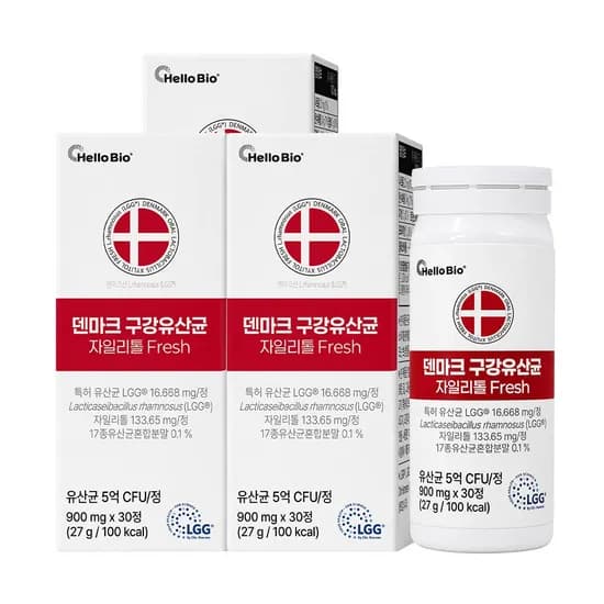 헬로바이오 덴마크 구강유산균 자일리톨 프레시, 900mg, 30정, 3박스