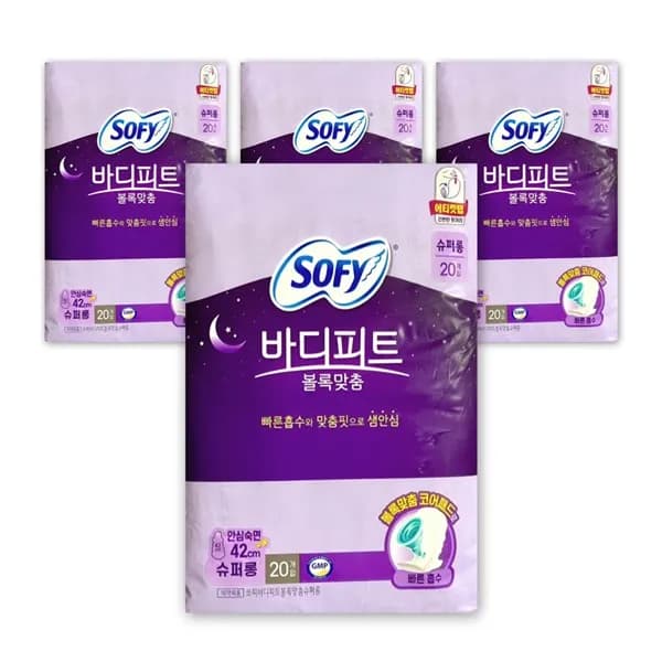 쏘피 볼록맞춤 슈퍼롱 날개형 생리대 오버나이트 이상 20개입 4개