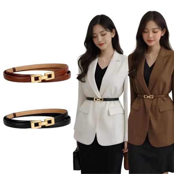여성 슬림 가죽 벨트 블랙/브라운 2개