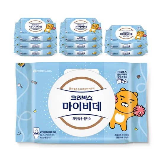 크리넥스 마이비데 클린케어 화장실용 물티슈 40매 9팩