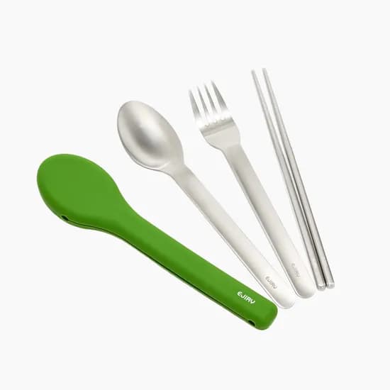 에지리 젤리빈 테이크아웃 커트러리, 그린, 스푼+포크+젓가락+실리콘케이스, 1세트