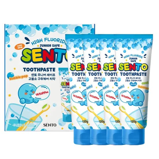 센토 주니어 세이프 고불소 구취케어 치약 풍선껌향, 120g, 4개