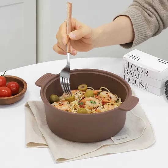 칼로쿡 다용도 실리콘 찜기, 원형, 모카브라운, 1.2L, 1개