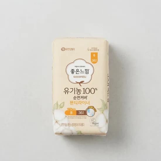 좋은느낌 유기농 순면커버 팬티라이너 롱 17.5cm 36개입 1팩