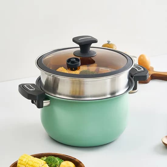 보랄 더 셰프 저압냄비 10L, 찜기포함, 그린, 25cm, BR-G2110P, 1개
