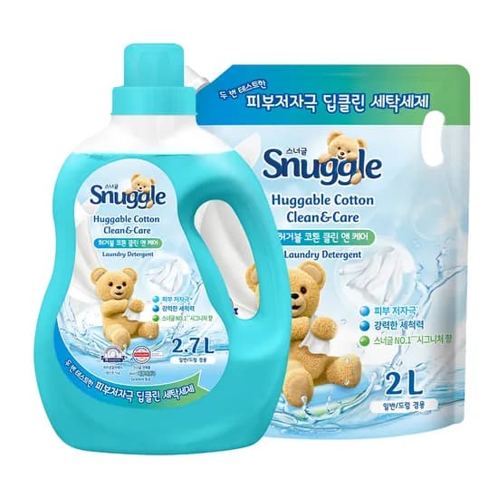 스너글 허거블 코튼 클린앤케어 세제 본품 2.7L 리필 2L 4.7L 1세트