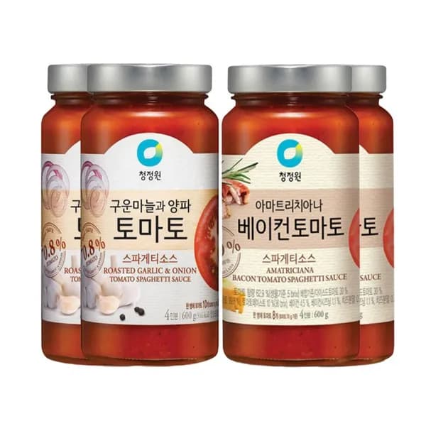 청정원 스파게티 소스 토마토 600g 2개 + 베이컨 토마토 600g 2개 1세트
