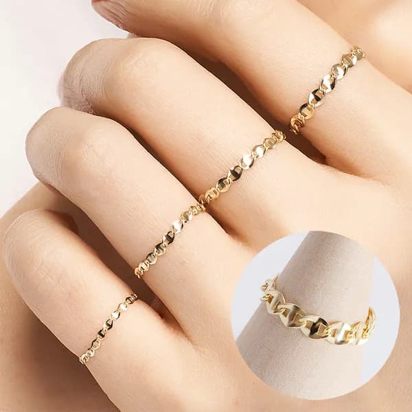 HELEN JEWELRY 14K 플랫 체인 금 반지 로즈골드 Type A 12호