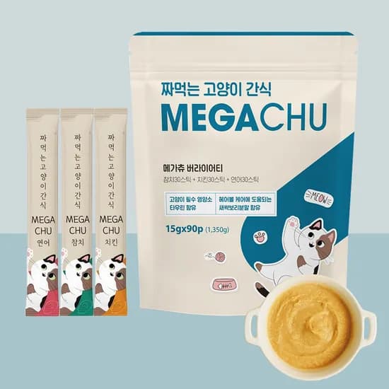 메가츄 짜먹는 츄르, 고양이, 혼합맛, 15g, 90스틱, 1개
