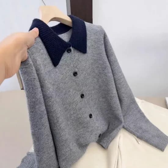 회색 카라 가디건 XL