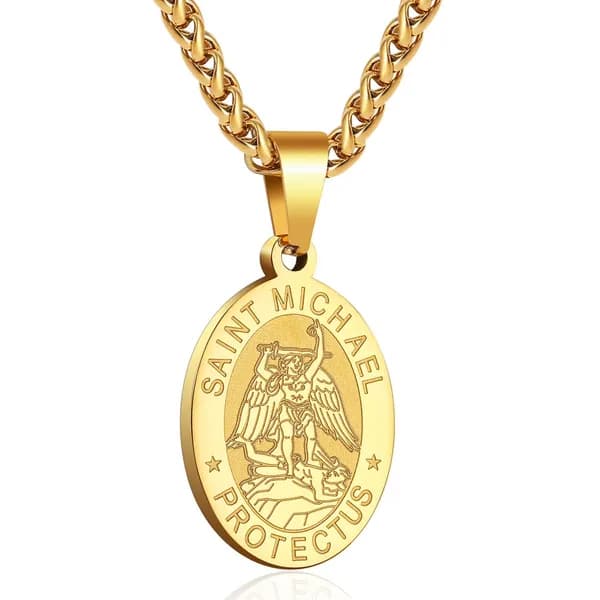 천주교 기적의패 써지컬 수호 성인 목걸이+케이스 세트 대천사 미카엘 골드 체인 60cm 1세트