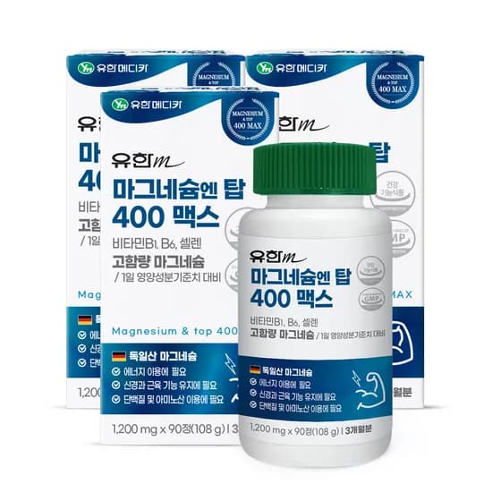 유한메디카 고함량 마그네슘 엔 탑 400 맥스, 90정, 3개